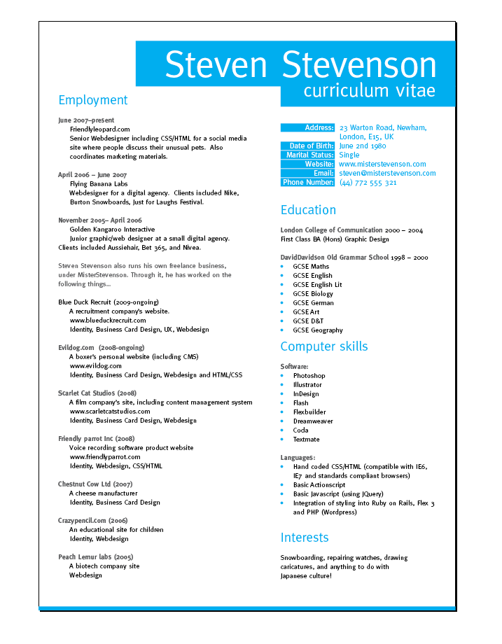 graphic design resume. a polished CV or Resume.