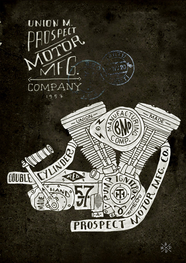 Hand Lettering Engine Block by BMD Design