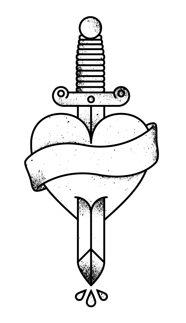 Dagger through heart vector tattoo illustration
