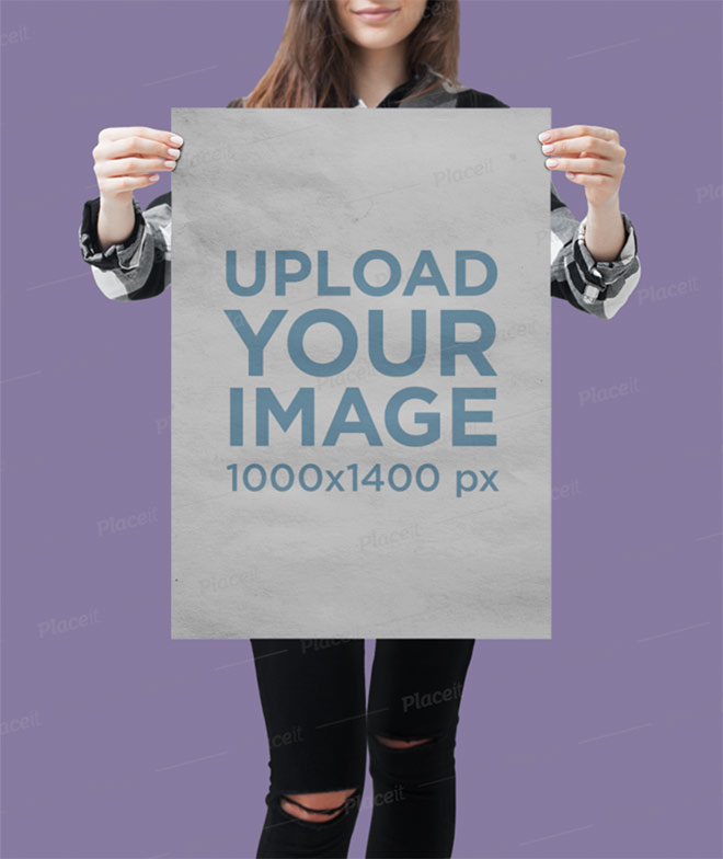 Mockup of a Woman Holding a Poster
