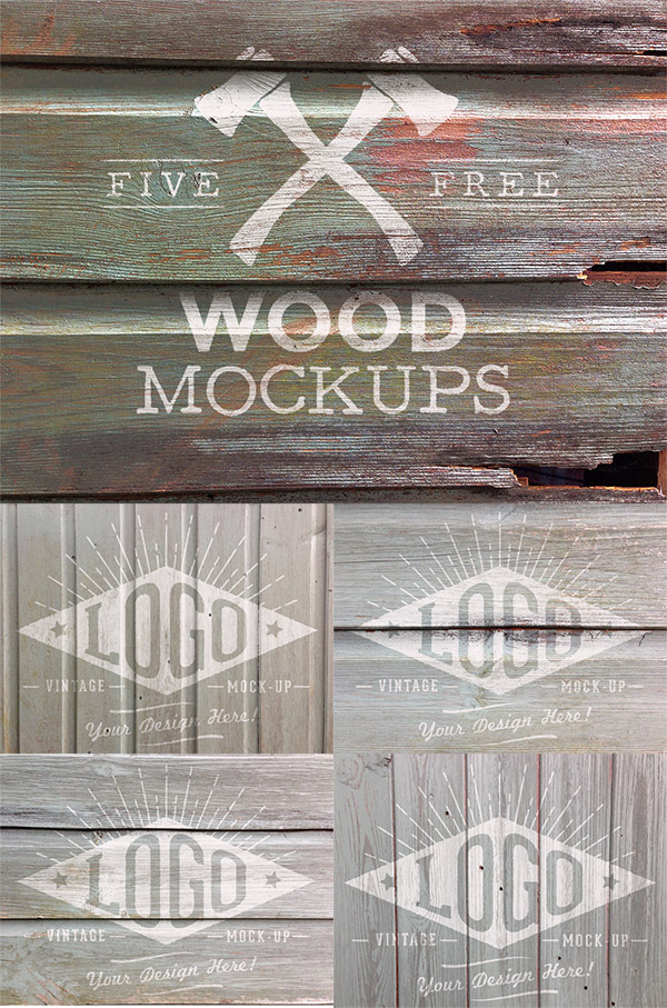 5 Free Weathered Wood Logo Mockup Textures