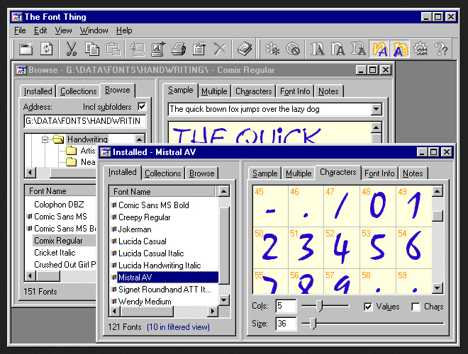 tela do software gerenciador de fontes The Font Thing