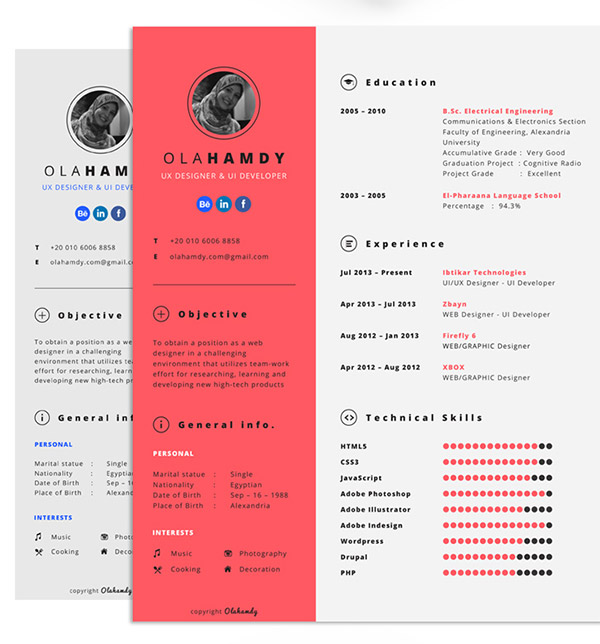 Free Clean Interactive Resume by Ola Hamdy