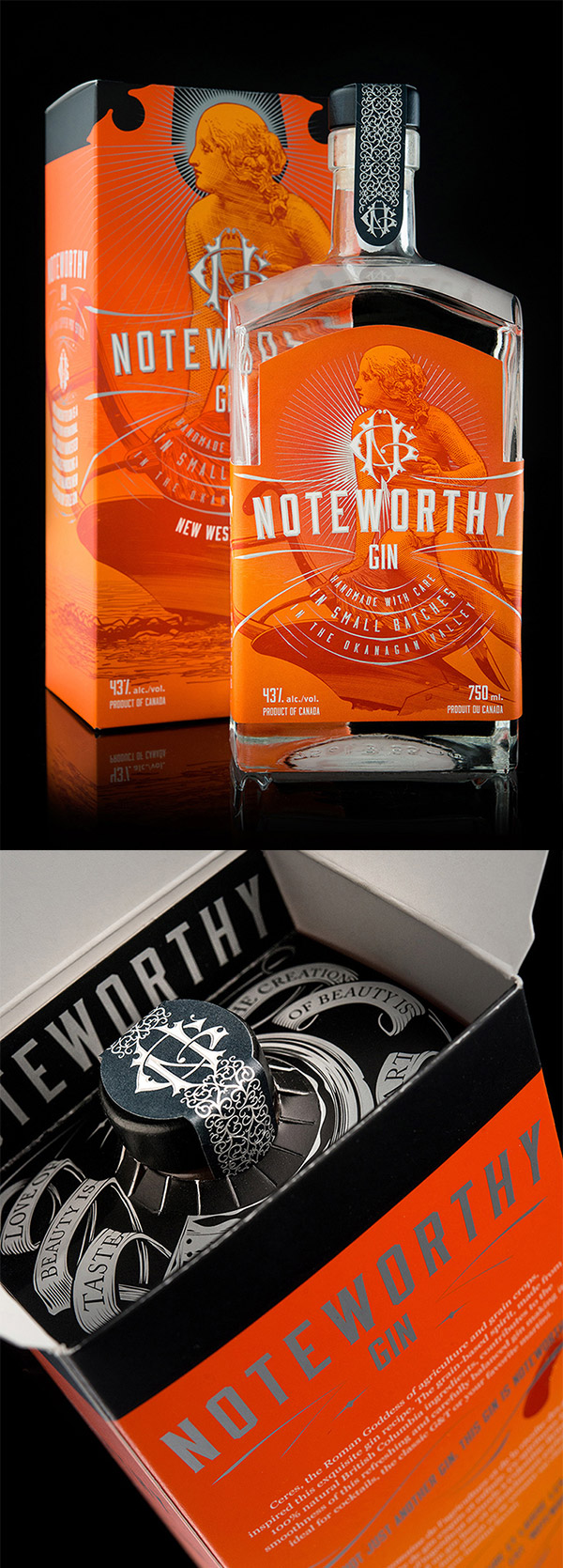 Noteworthy Gin Packaging by Hired Guns Creative
