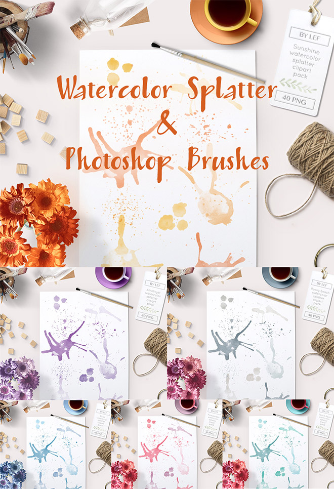 Watercolor Splatter & Photoshop Brushes