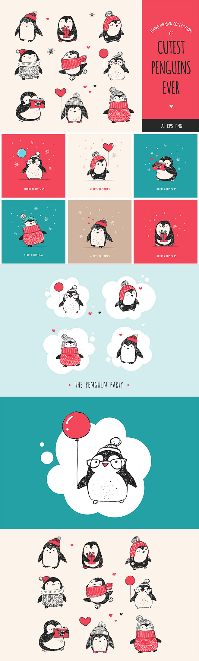 Cute Penguin Icons & Christmas Cards