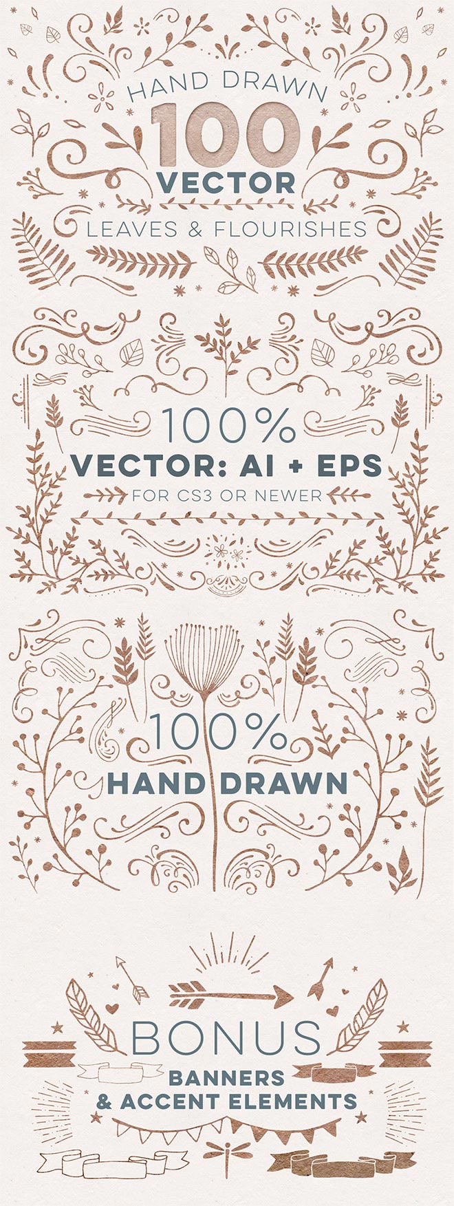 100+ Vector Leaves + Flourishes