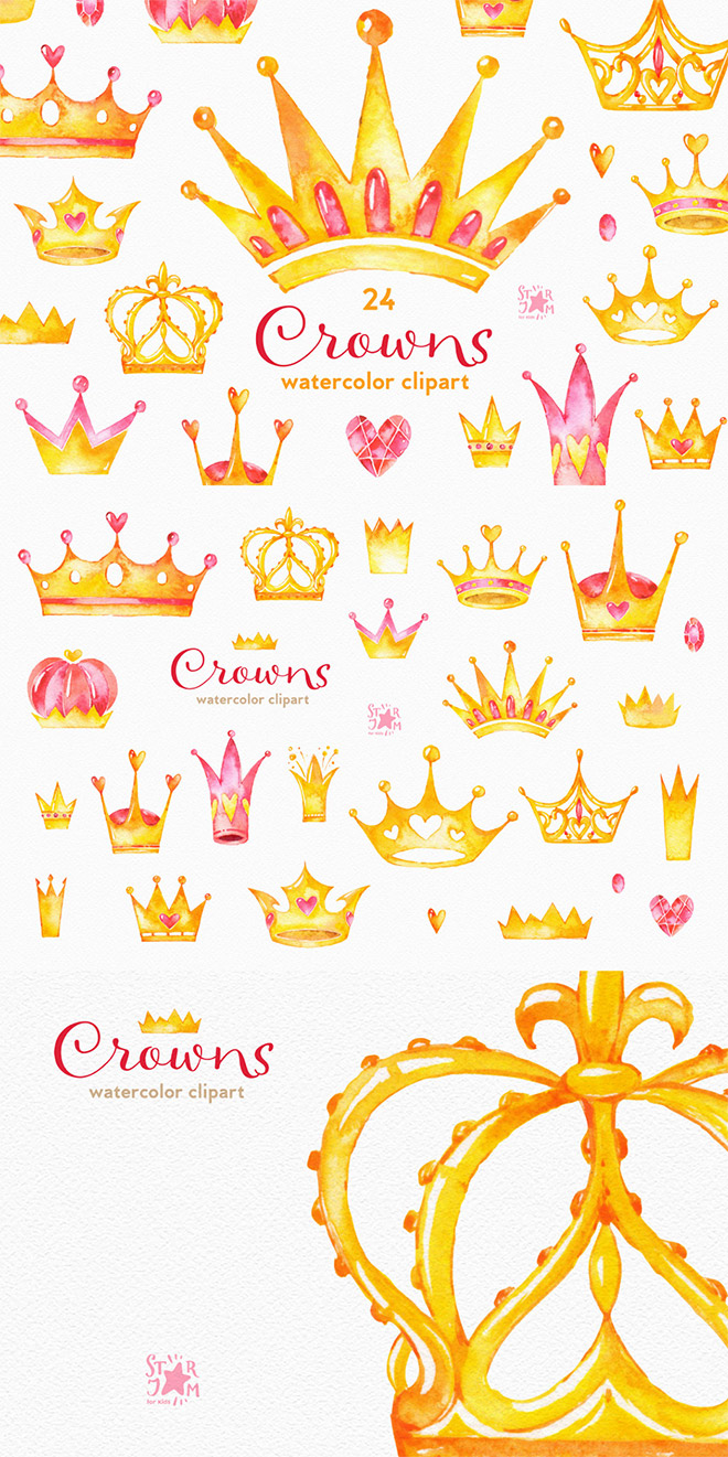 Crowns Watercolor Clipart