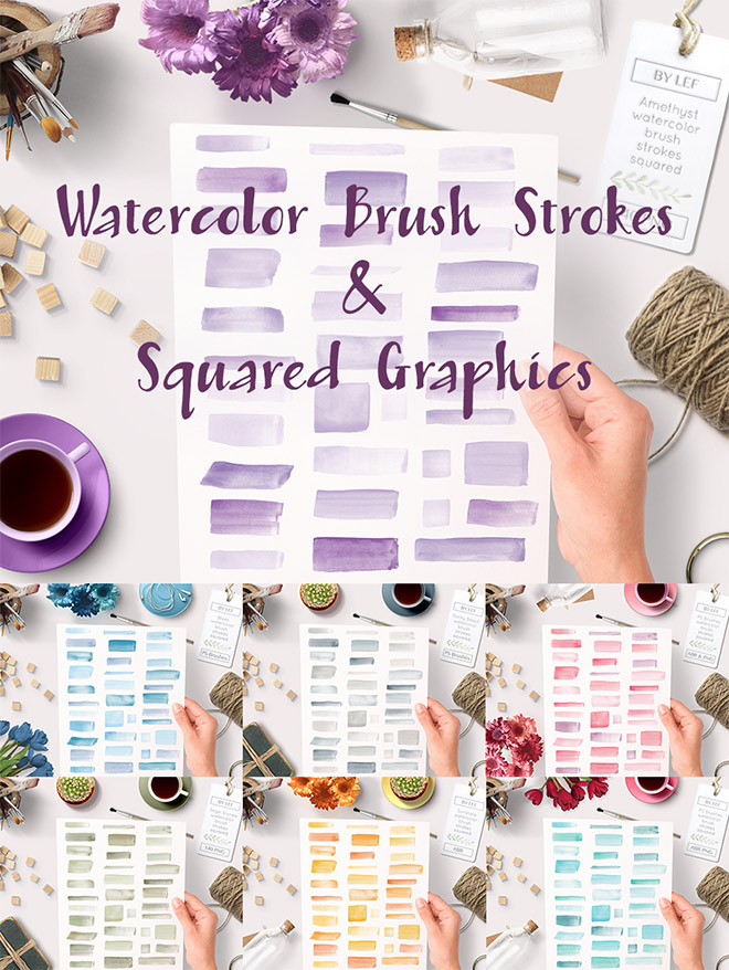 Watercolor Brush Strokes & Squared Graphics