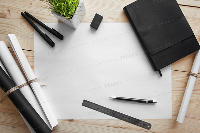 Sketch Paper Mockup Featuring Stationery Supplies