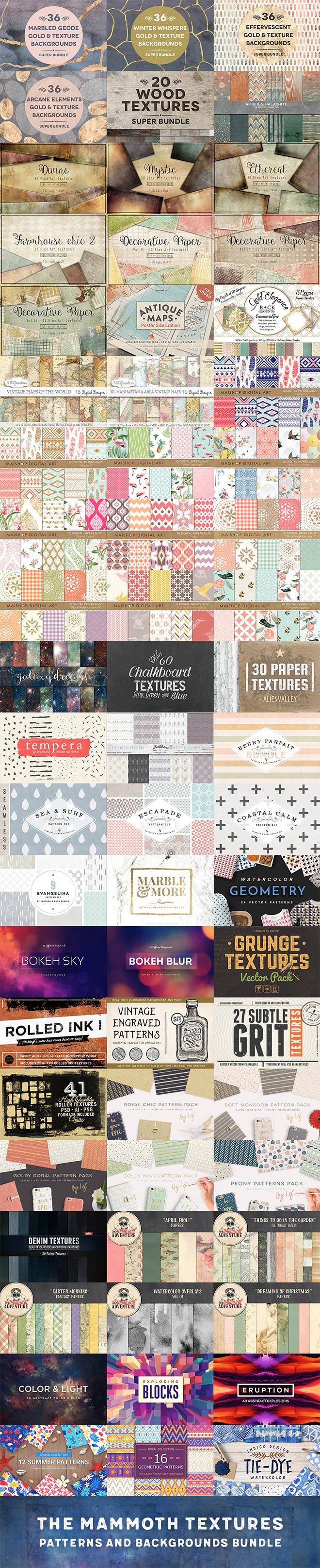 The Mammoth Textures, Patterns and Backgrounds Bundle