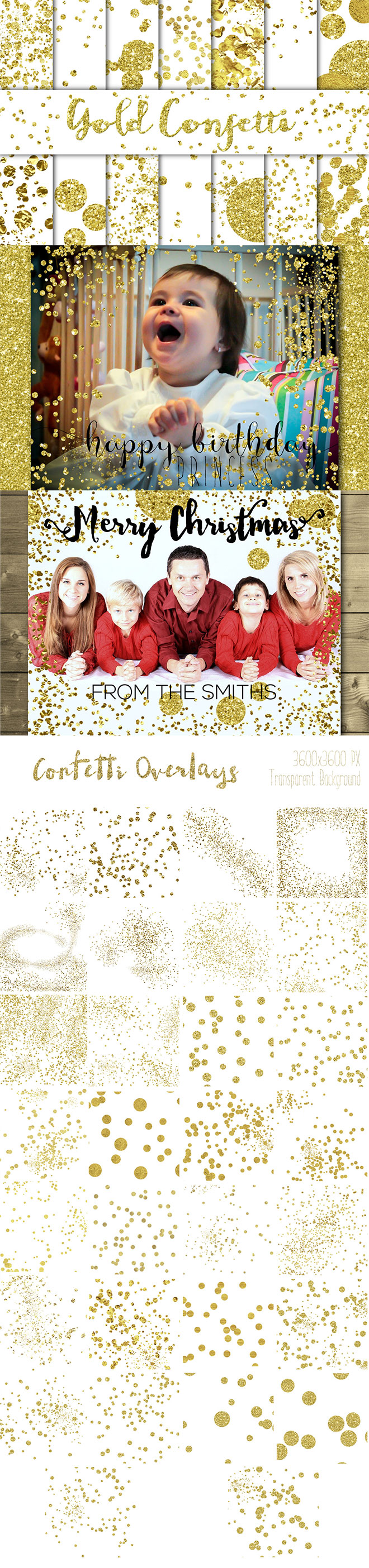 Gold Confetti Backgrounds and Overlays