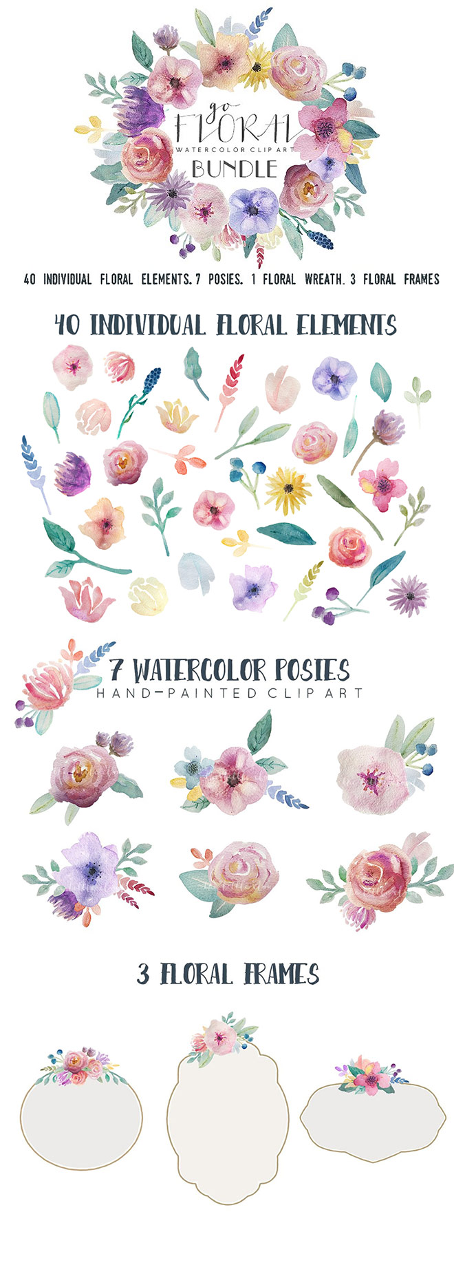 Go Floral Watercolour Clip Art