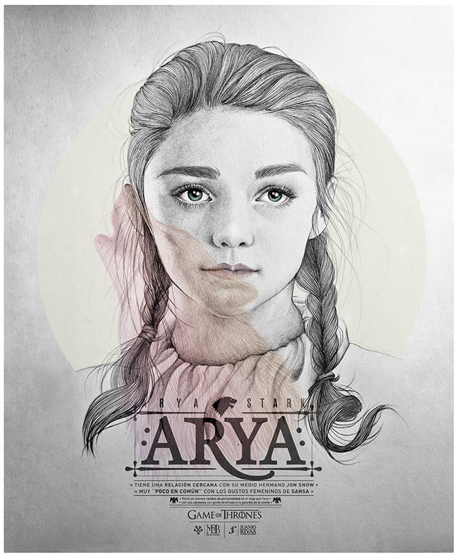 Arya Stark Illustration by Mercedes DeBellard and JuanJo Rivas Del Rio