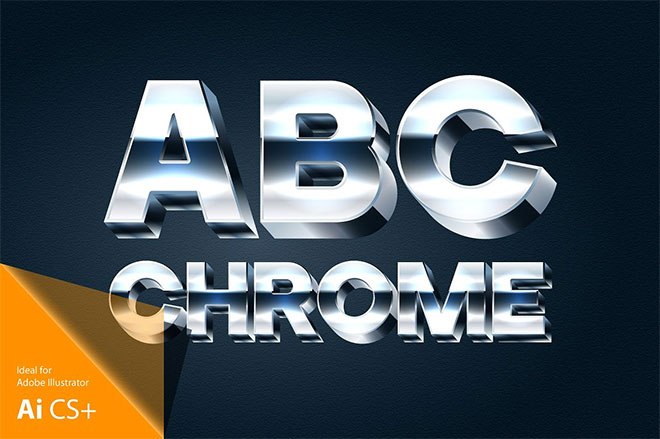 Silver chrome and aluminum 3D font
