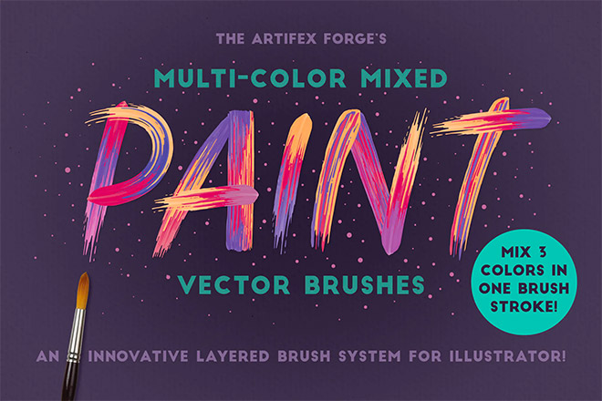 Multi-color, Mixed Paint Brushes