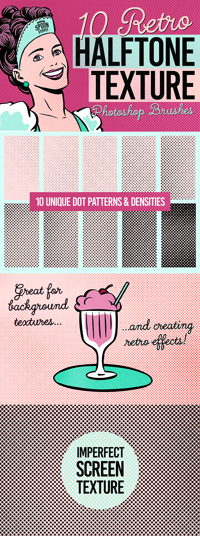 10 Halftone Texture Brushes for Adobe Photoshop