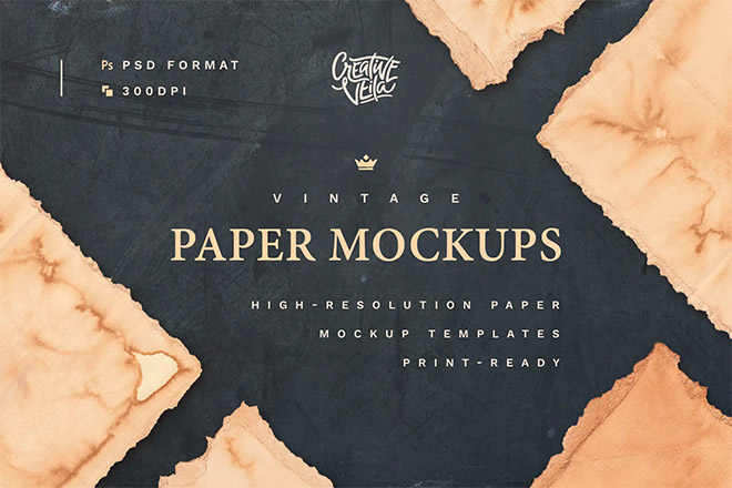 Vintage Paper PSD Mockup Set
