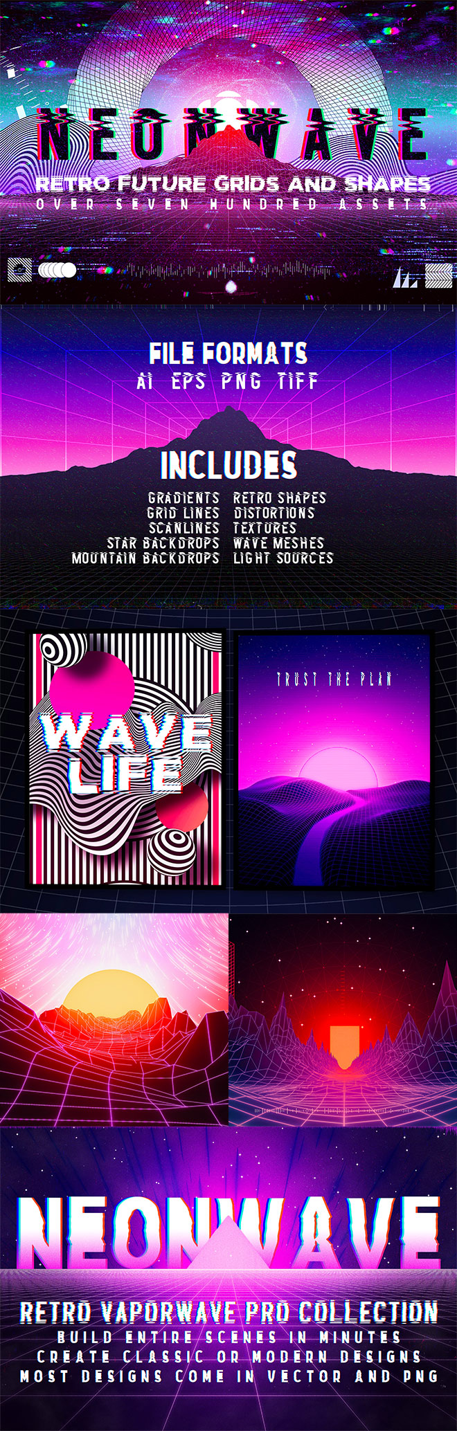 NeonWave Retro Future Grids and Shapes