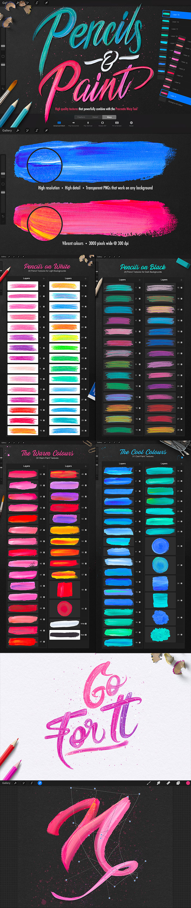 Pens and Color Procreate Texture Kit