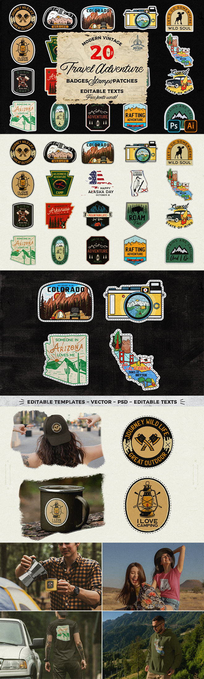 20 Camping, Travel & Adventure Badge Logo Templates