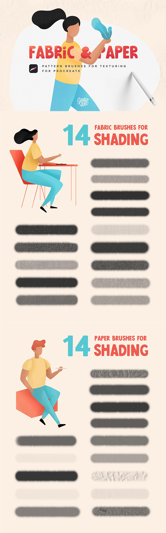 Fabric & Paper Procreate Texturing Brushes
