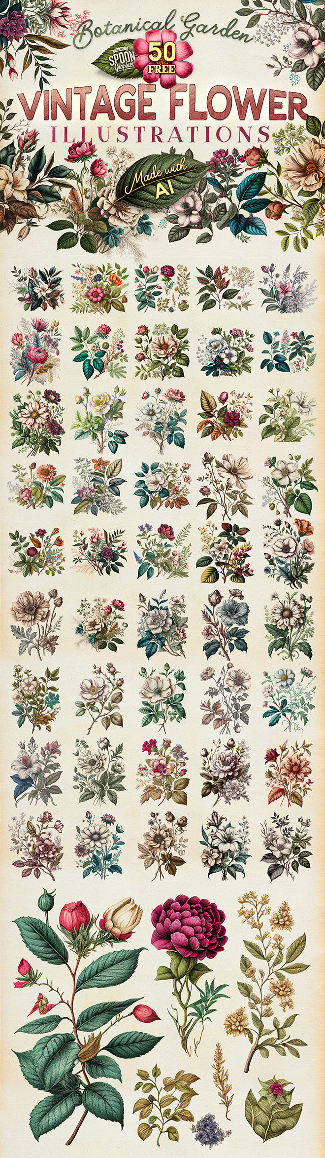 50 Free Botanical Garden Vintage Flower Illustrations